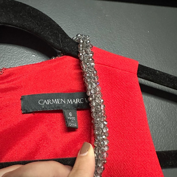 NWOT Carmen Marc Valvo Jeweled Neck Red Peplum Sheath Dress 6 - Picture 4 of 5